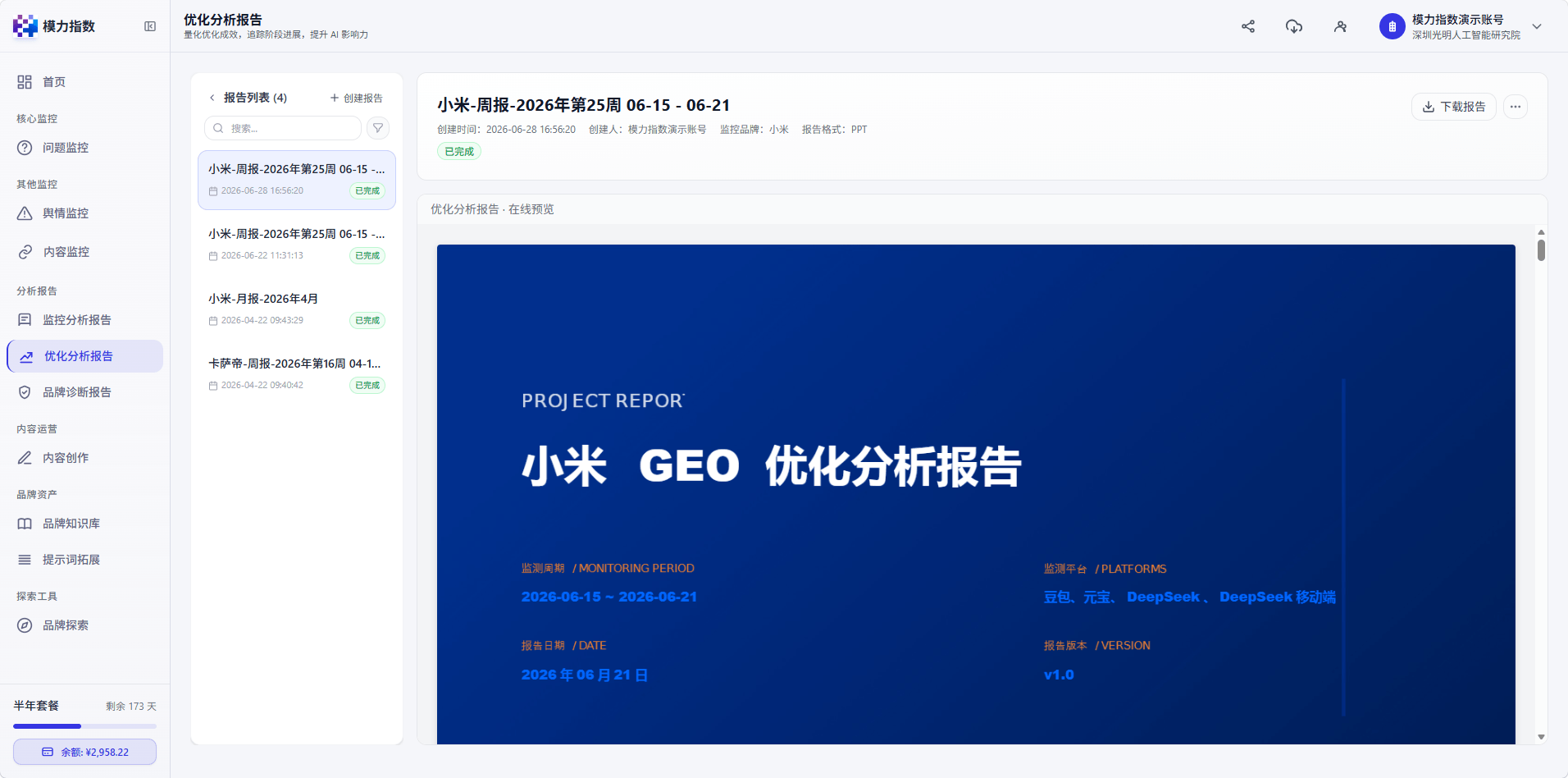 报告生成-优化分析报告